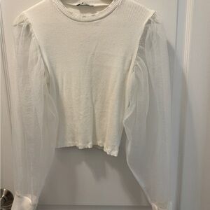 Zara White Blouse with Organza Sleeves